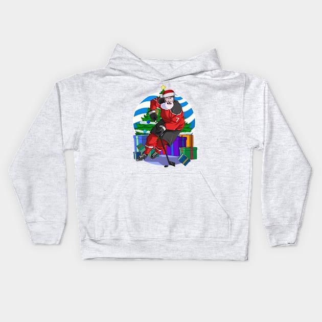 Ice Hockey Player Santa Christmas Tree Kids Hoodie by Noseking